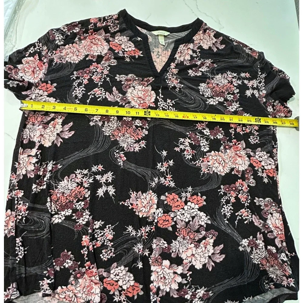 Soma Cool Nights Intimates Womens XL Black Pink Floral Short Sleeve Sleep‎ Shirt